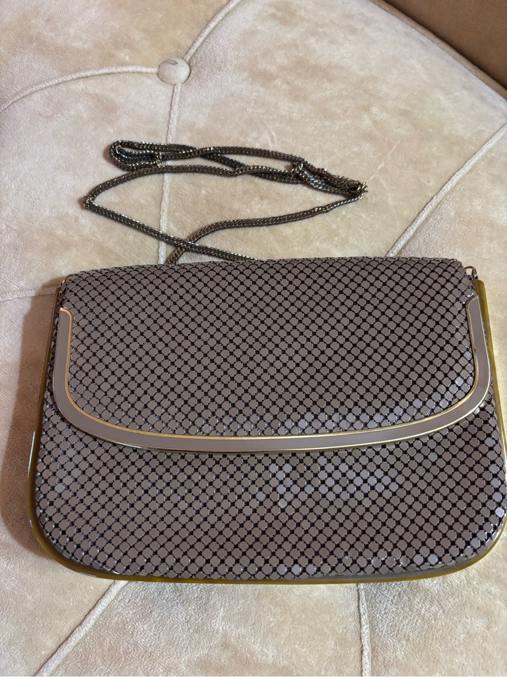 Vintage Taupe Patterned Crossbody with Gold Trim